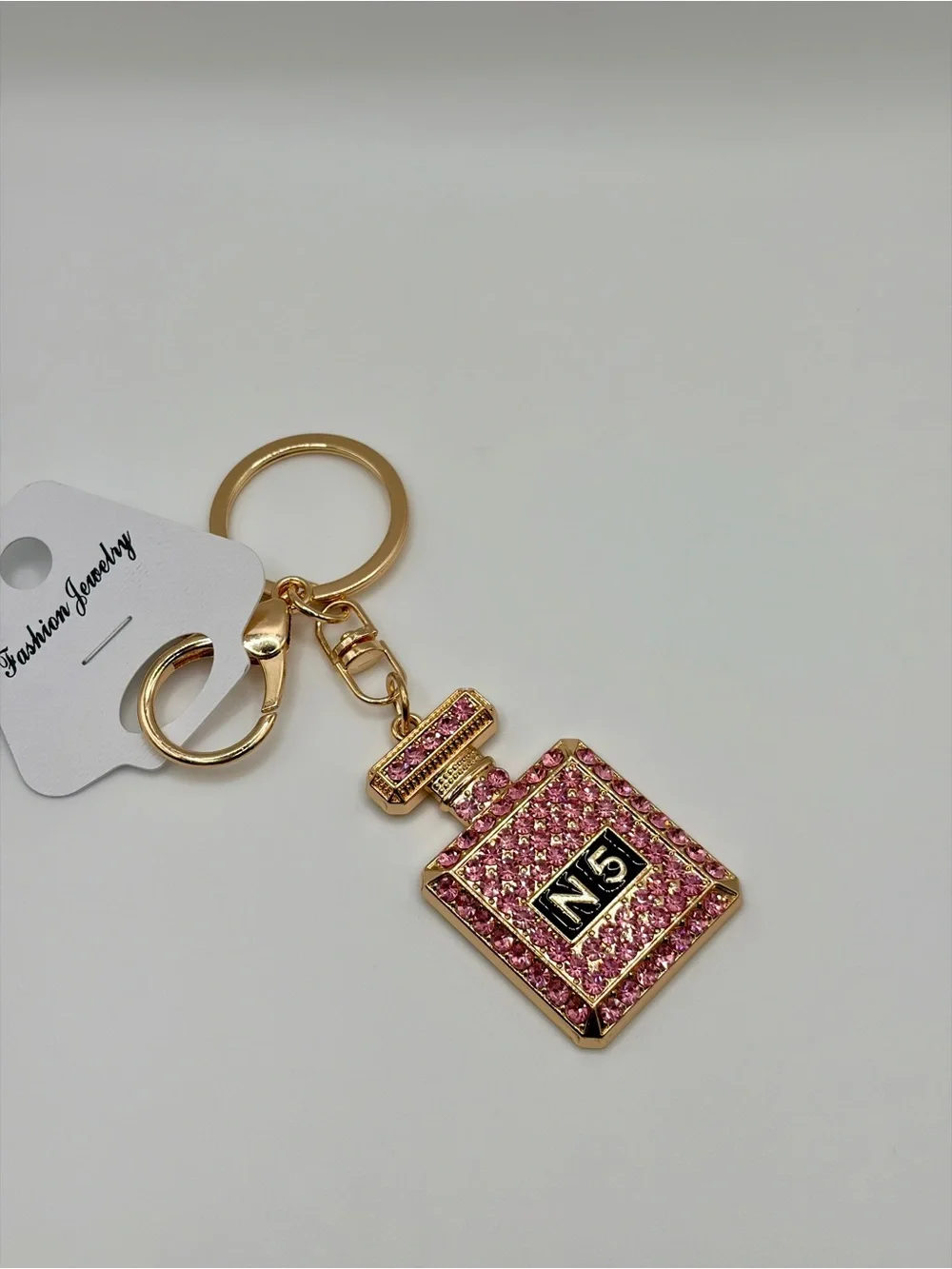 Gold and Pink Crystal Perfume Bottle Keychain/Bag Charm